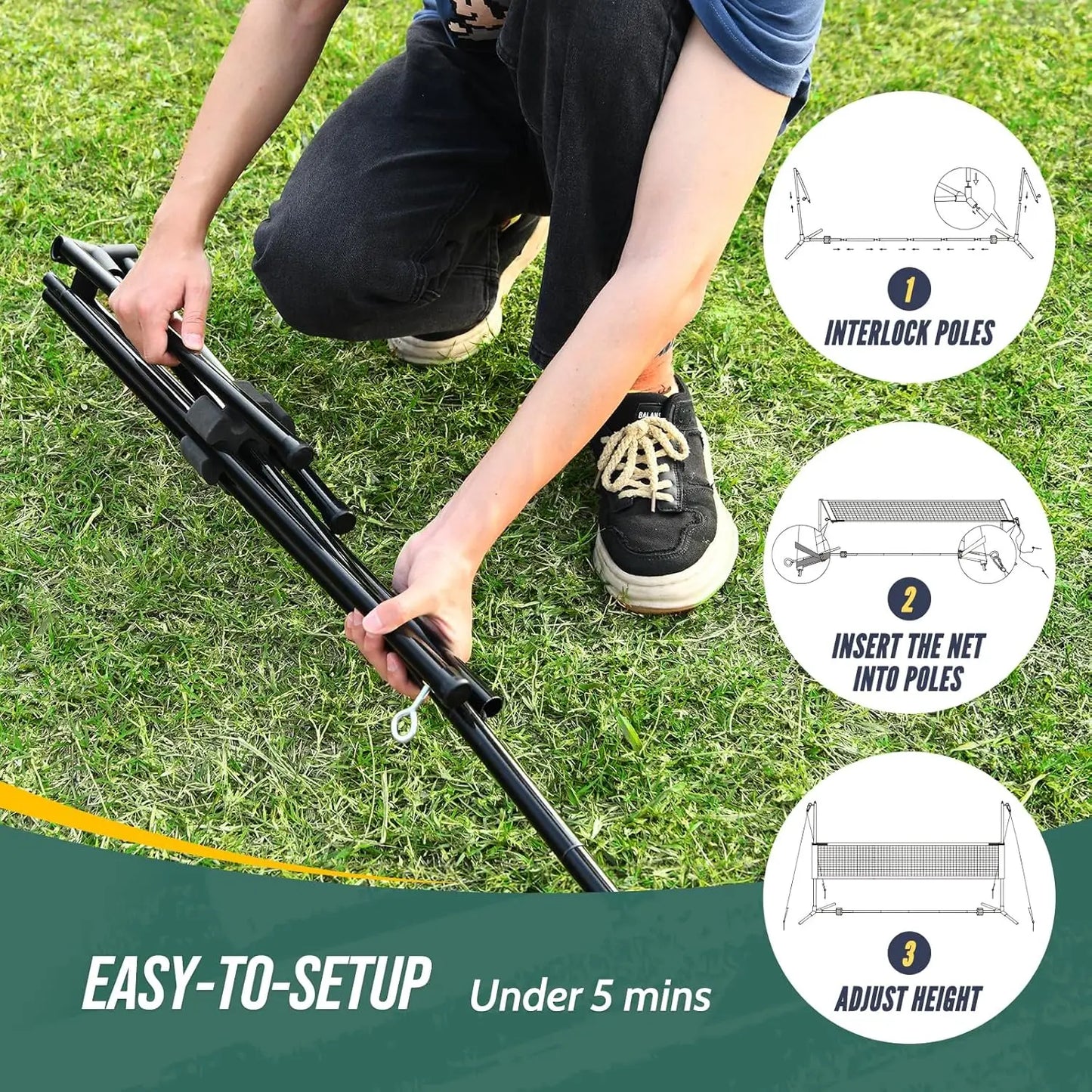 3-in-1 Adjustable Sports Net Set for Volleyball, Badminton, Pickleball