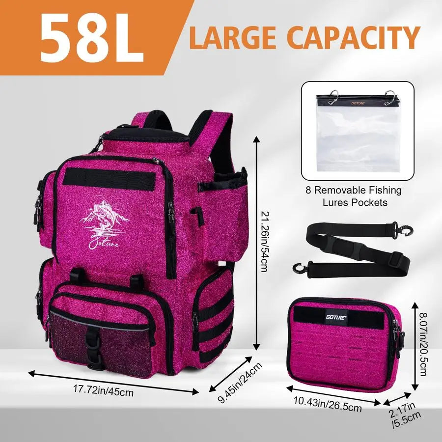 Fishing Backpack, 58L 900D WaterResistant Insulated with Cooler,