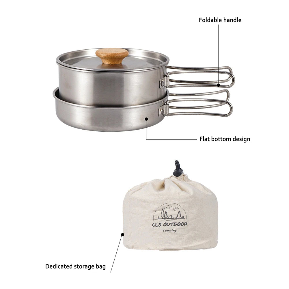 Camping Pot Set Portable Stainless Steel