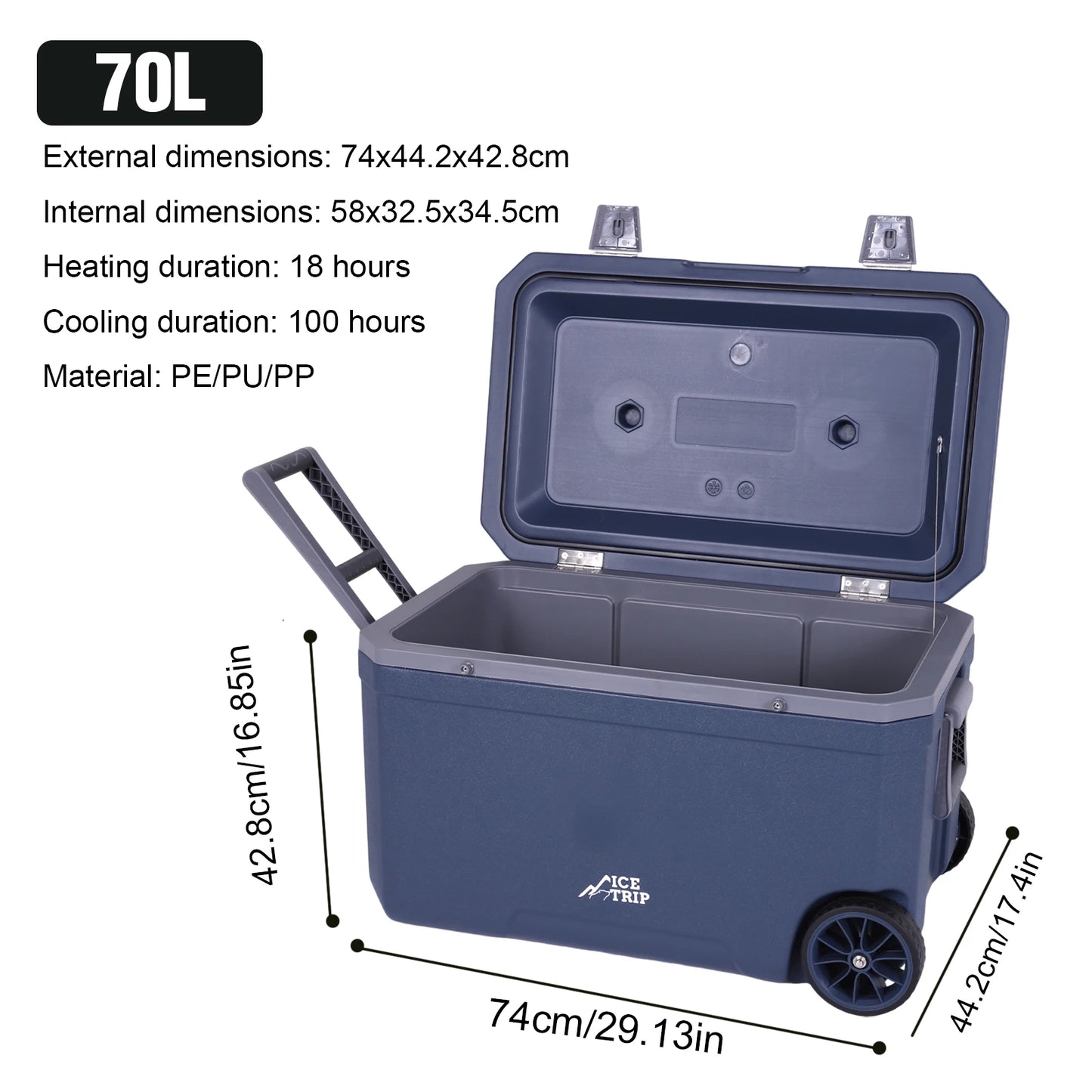 70L Wheeled Cooler Insulated Ice Chest Box