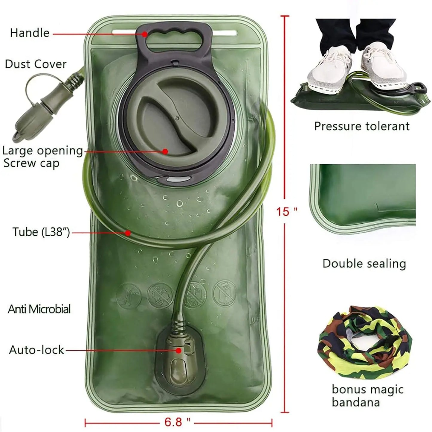 2L Water Bladder for Hiking Backpack Leak Proof
