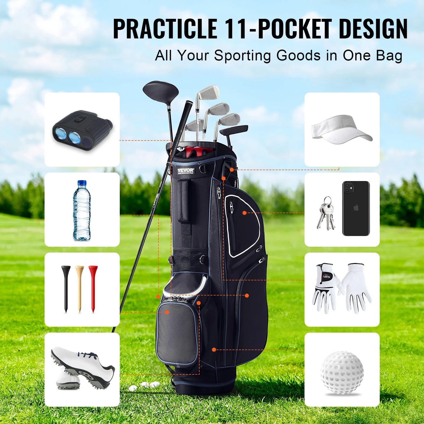 Golf Cart Bag with 14 Way Organizer Divider Top Pockets Premium
