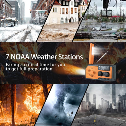 Solar Power Hand Crank Radio AM/FM/WB NOAA Weather Multifunctional Radio LED Flashlight Power Bank for Outdoor Camping Hiking