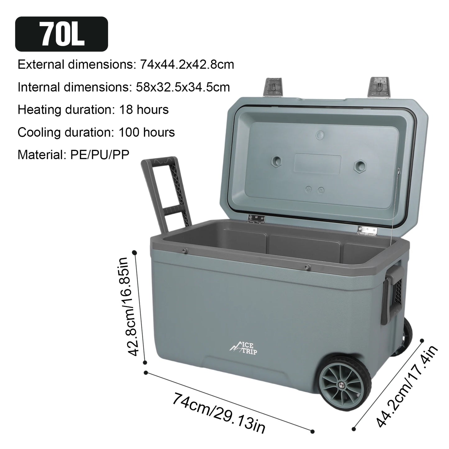 70L Wheeled Cooler Insulated Ice Chest Box