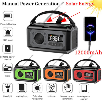12000mAh Small Portable Radio Solar Panels Emergency Radio