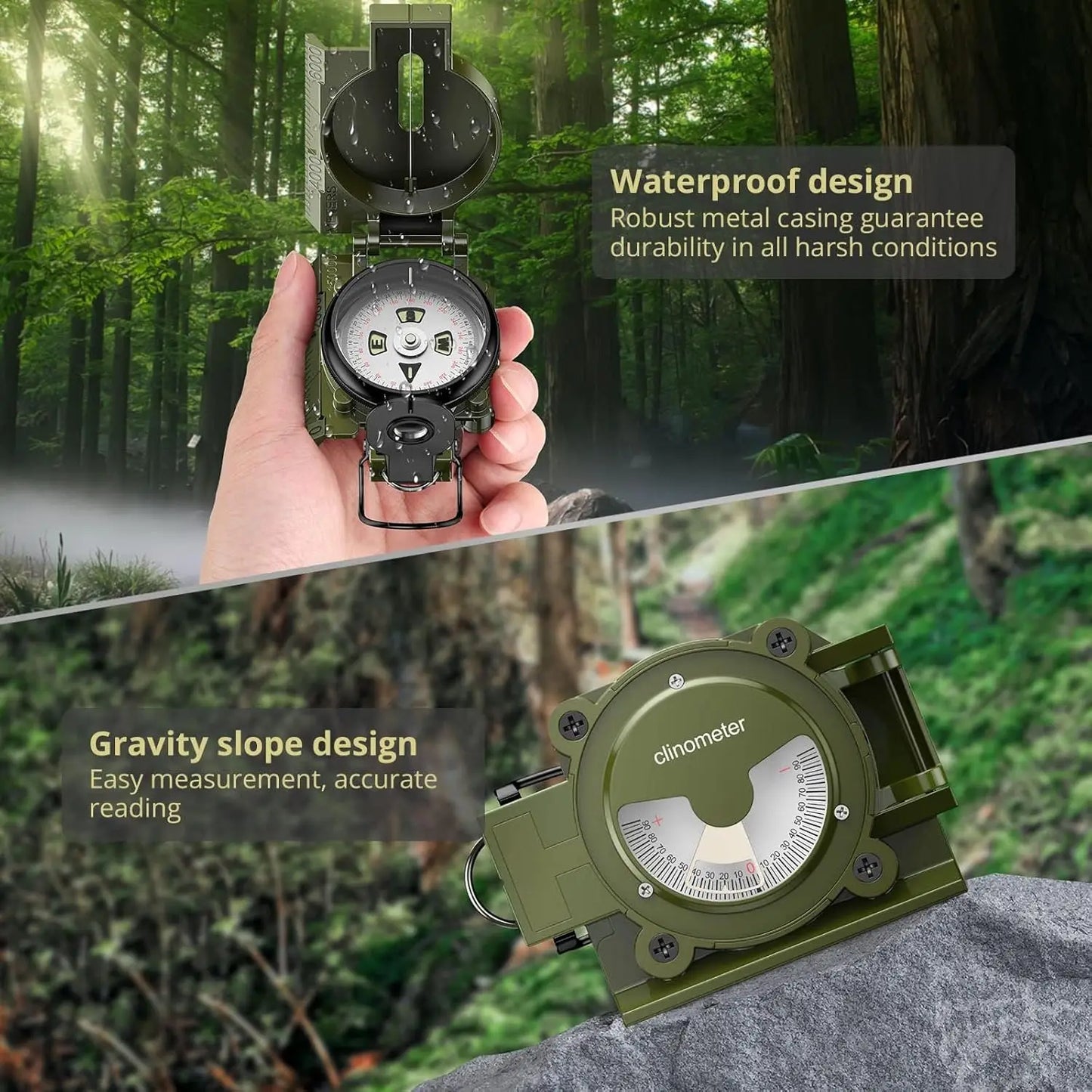 Hiking Compass with Clinometer, Waterproof Hand Held