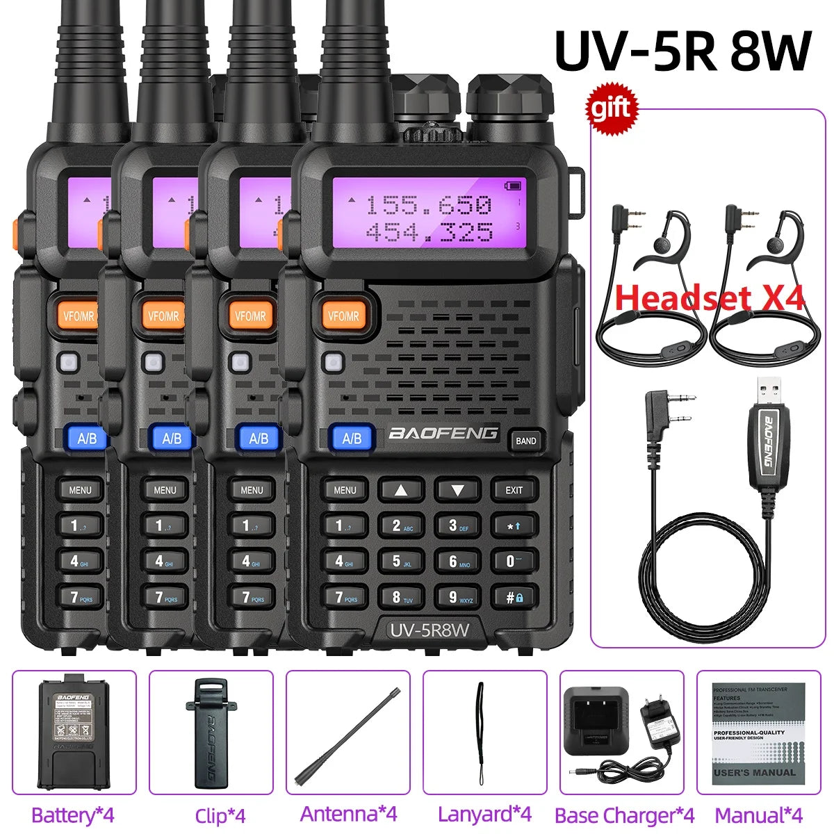1/2/4 PCS Baofeng UV-5R 8W Walkie Talkie Ham Radio