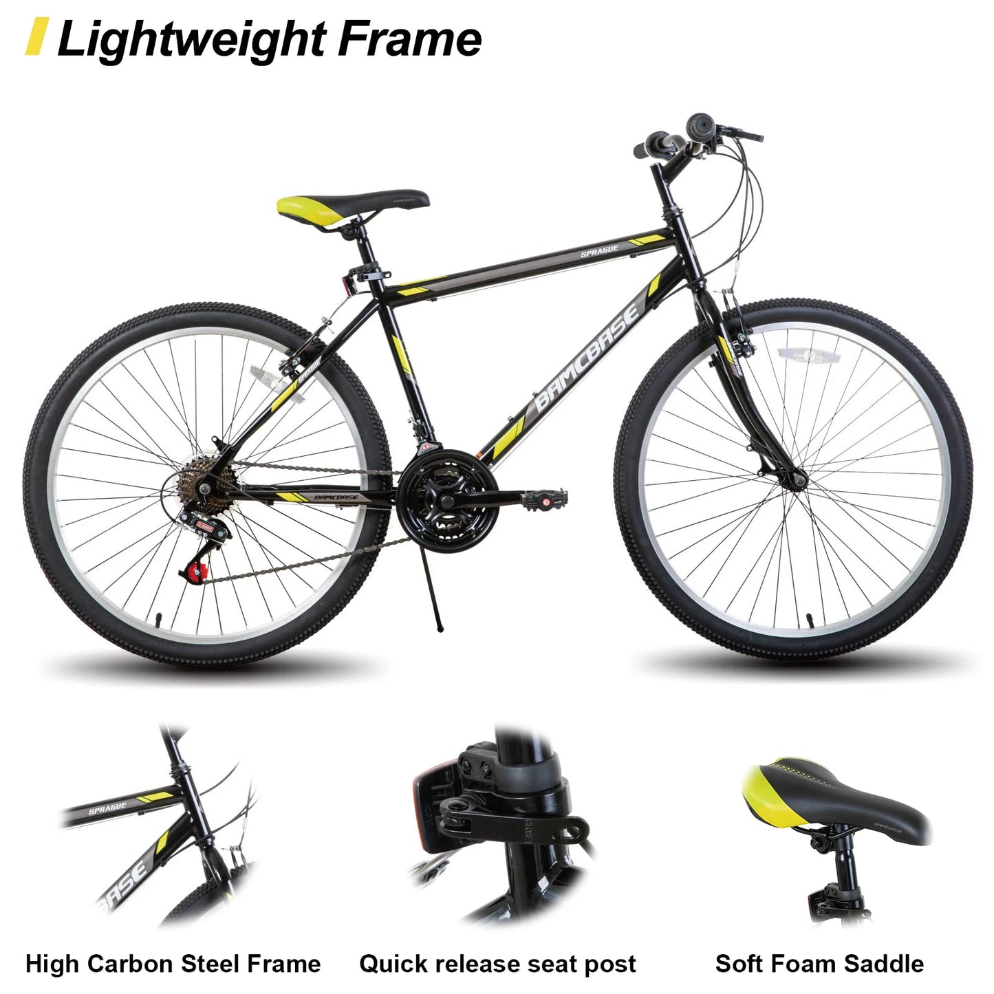 Hiland 24" 26"Mountain Bike,, 21 Speeds High-Carbon Steel Frame,
