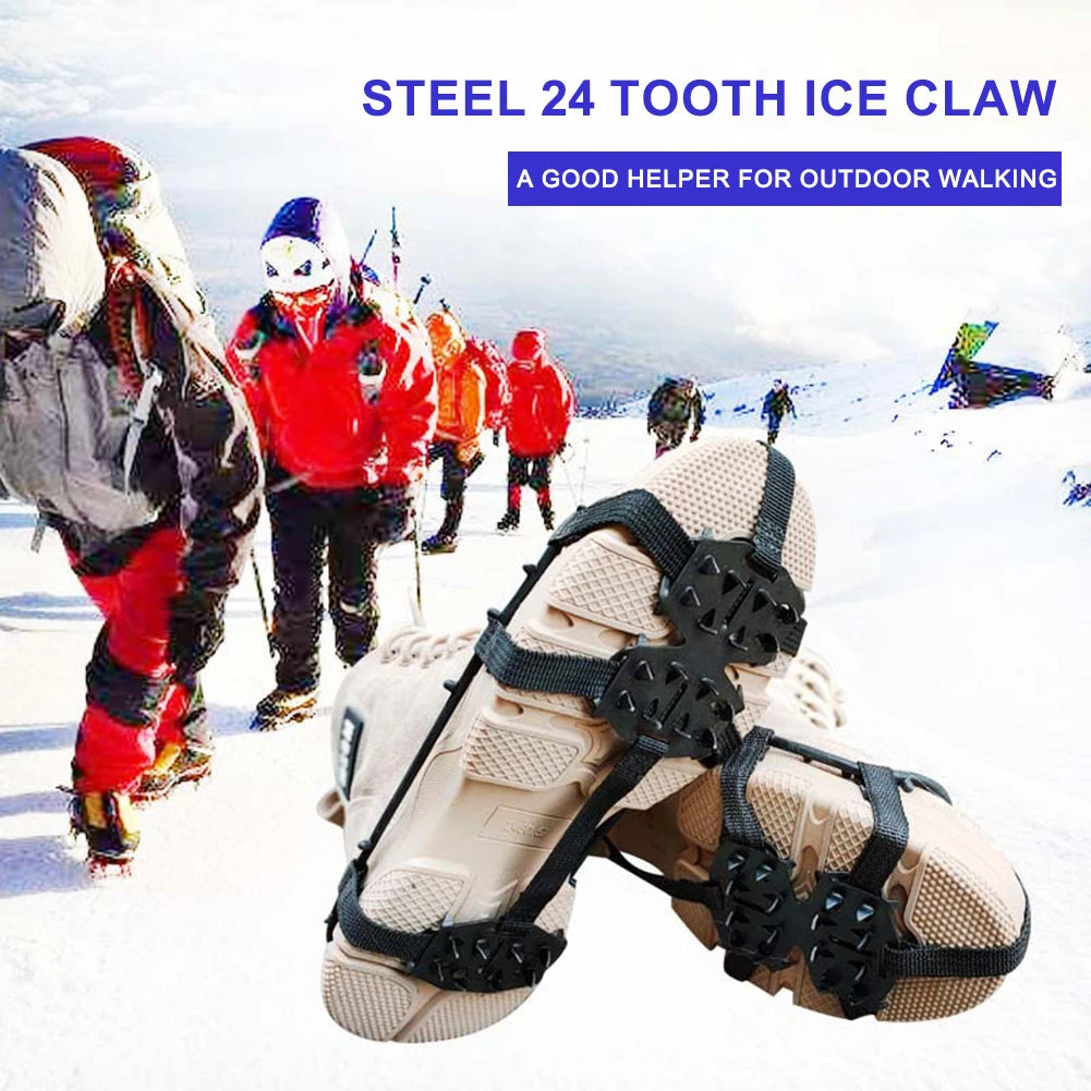1-5Pair 24 Teeth Climbing Crampons Anti-Slip Ice Gripper Shoe Spikes