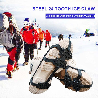 1-5Pair 24 Teeth Climbing Crampons Anti-Slip Ice Gripper Shoe Spikes