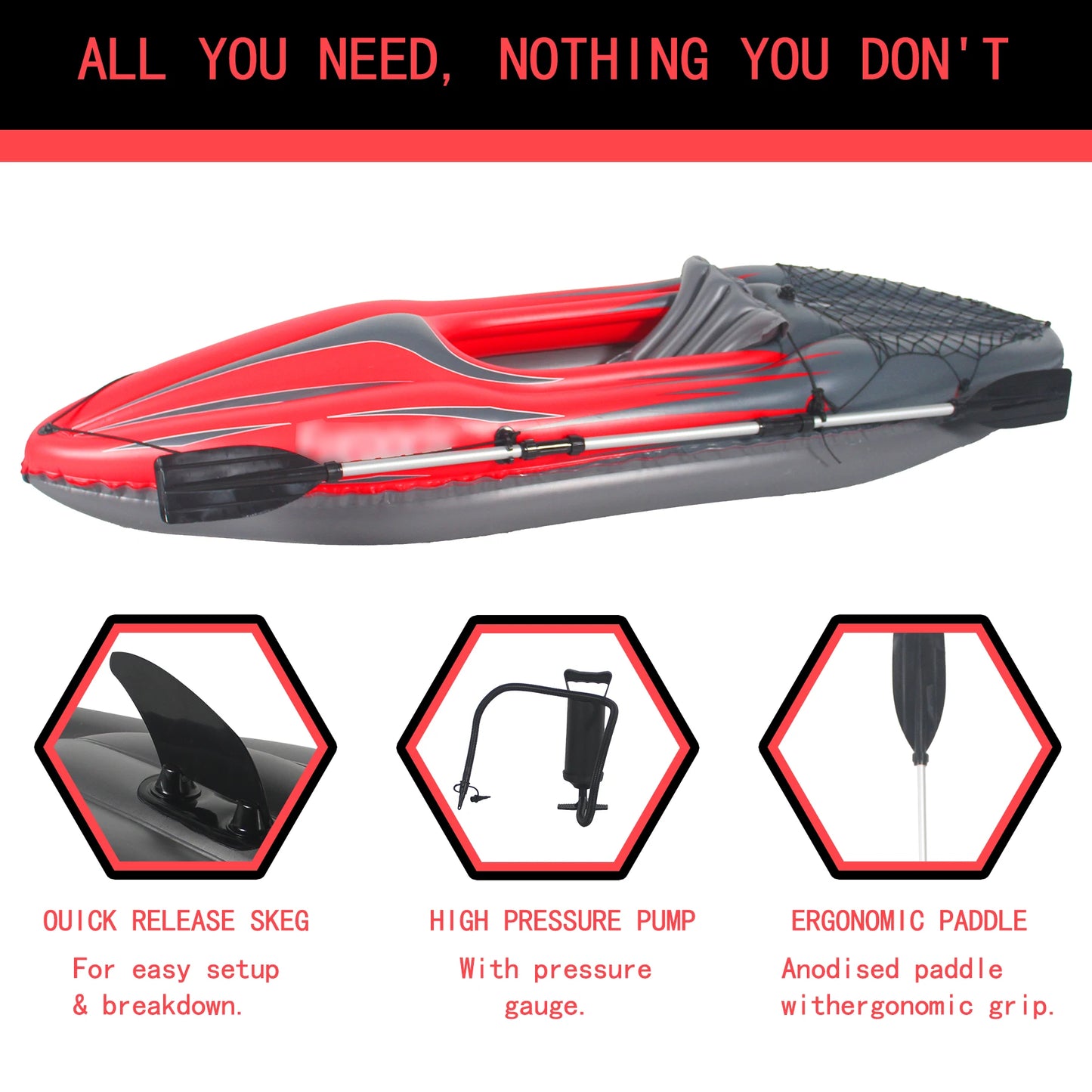 Inflatable Kayak Fishing Boat 1 Person Adult Canoe