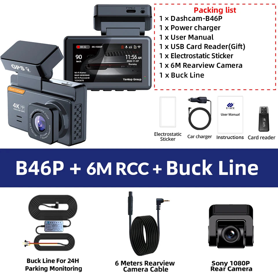 Dash Cam Car 4K Front And Rear Camera