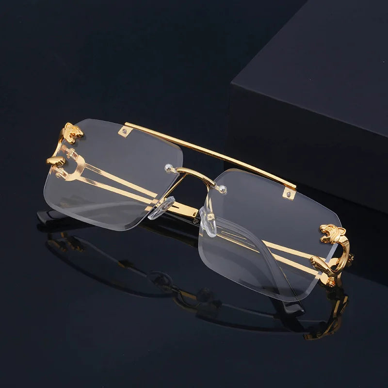 Luxury Square Designer Vintage Rimless Sun Glasses