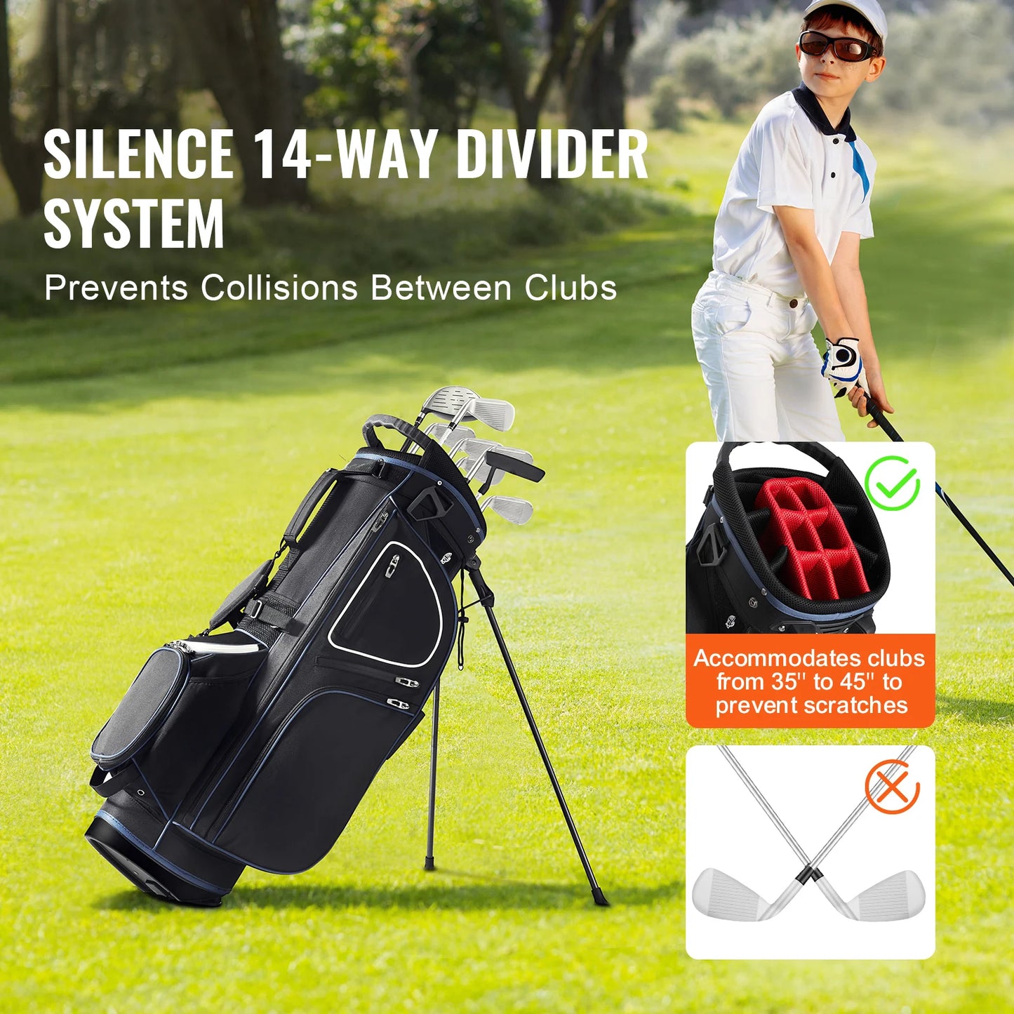 Golf Cart Bag with 14 Way Organizer Divider Top Pockets Premium