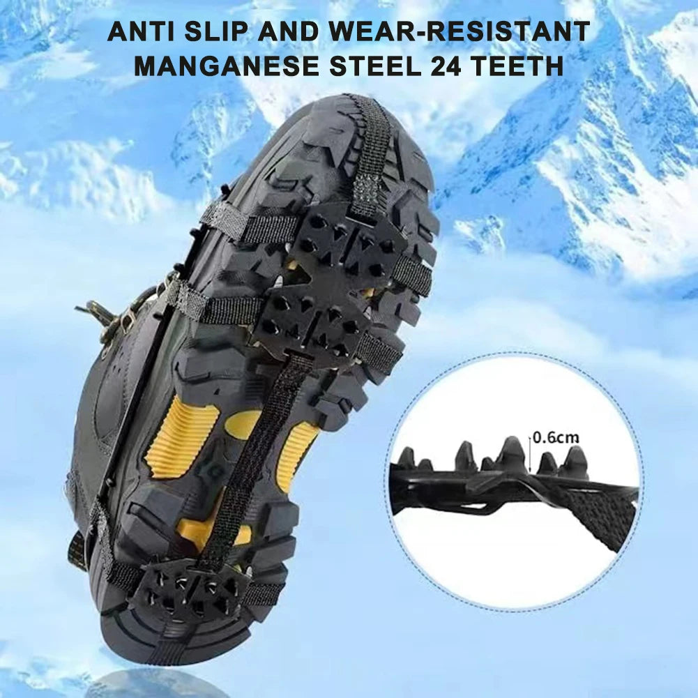 1-5Pair 24 Teeth Climbing Crampons Anti-Slip Ice Gripper Shoe Spikes