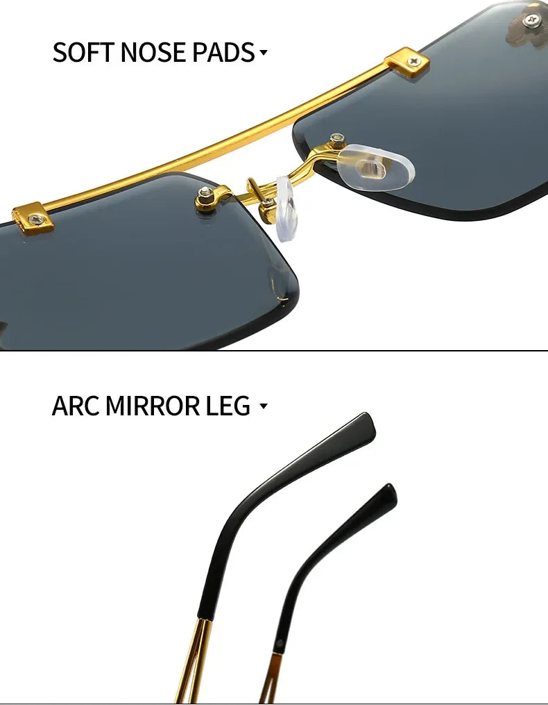 Luxury Square Designer Vintage Rimless Sun Glasses