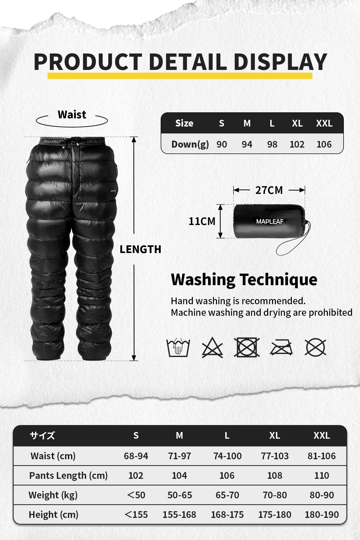 Ultralight Warm Down Trousers 800FP Windproof Waterproof