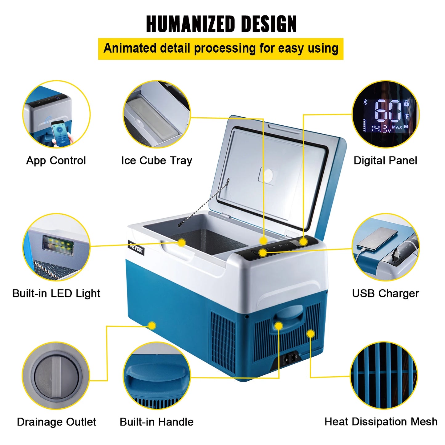 Succebuy 12V Portable Refrigerator Refrigerator App Control(-4℉~68℉)