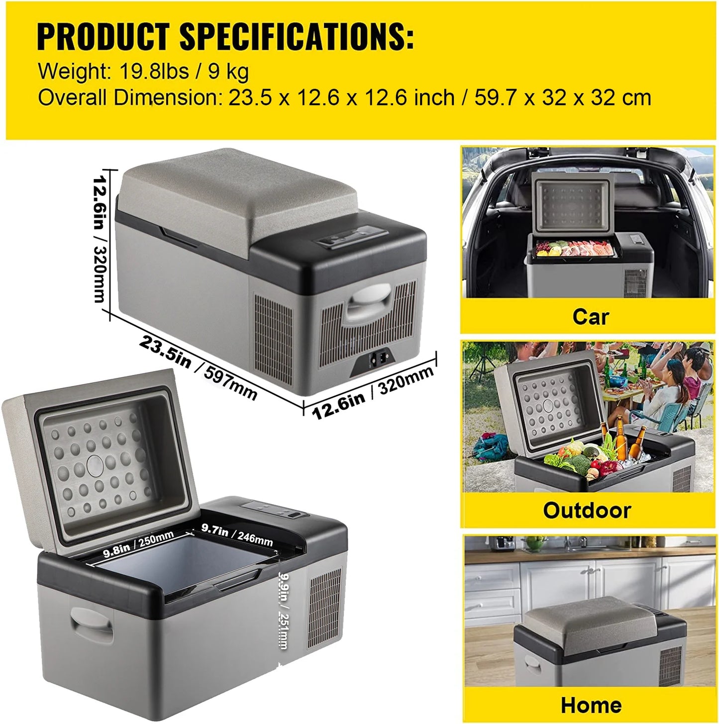 SucceBuy Car Refrigerator Mini Fridge Freezer Portable 12/24V DC 110-240V