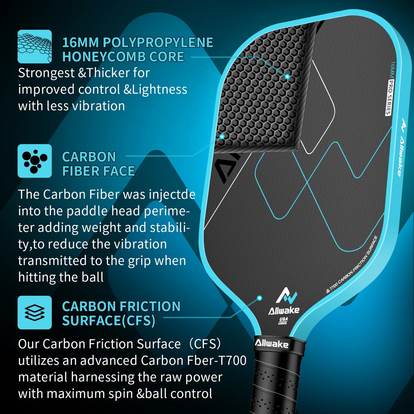 ALLWAKE BMF002 T700 Pickleball Paddle