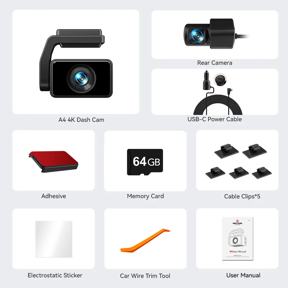 REDTIGER  Dash Camera Front and Rear 4k Dash Cam