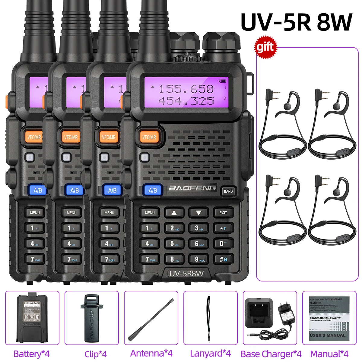 1/2/4 PCS Baofeng UV-5R 8W Walkie Talkie Ham Radio