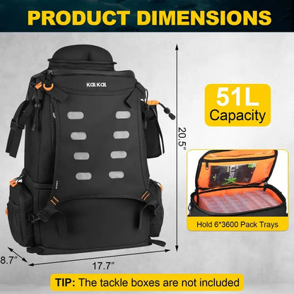 Fishing Backpack with Rod Holder, 51L Cooler