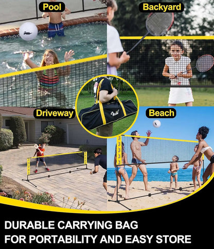 3-in-1 Adjustable Sports Net Set with Rackets, Paddles & Balls
