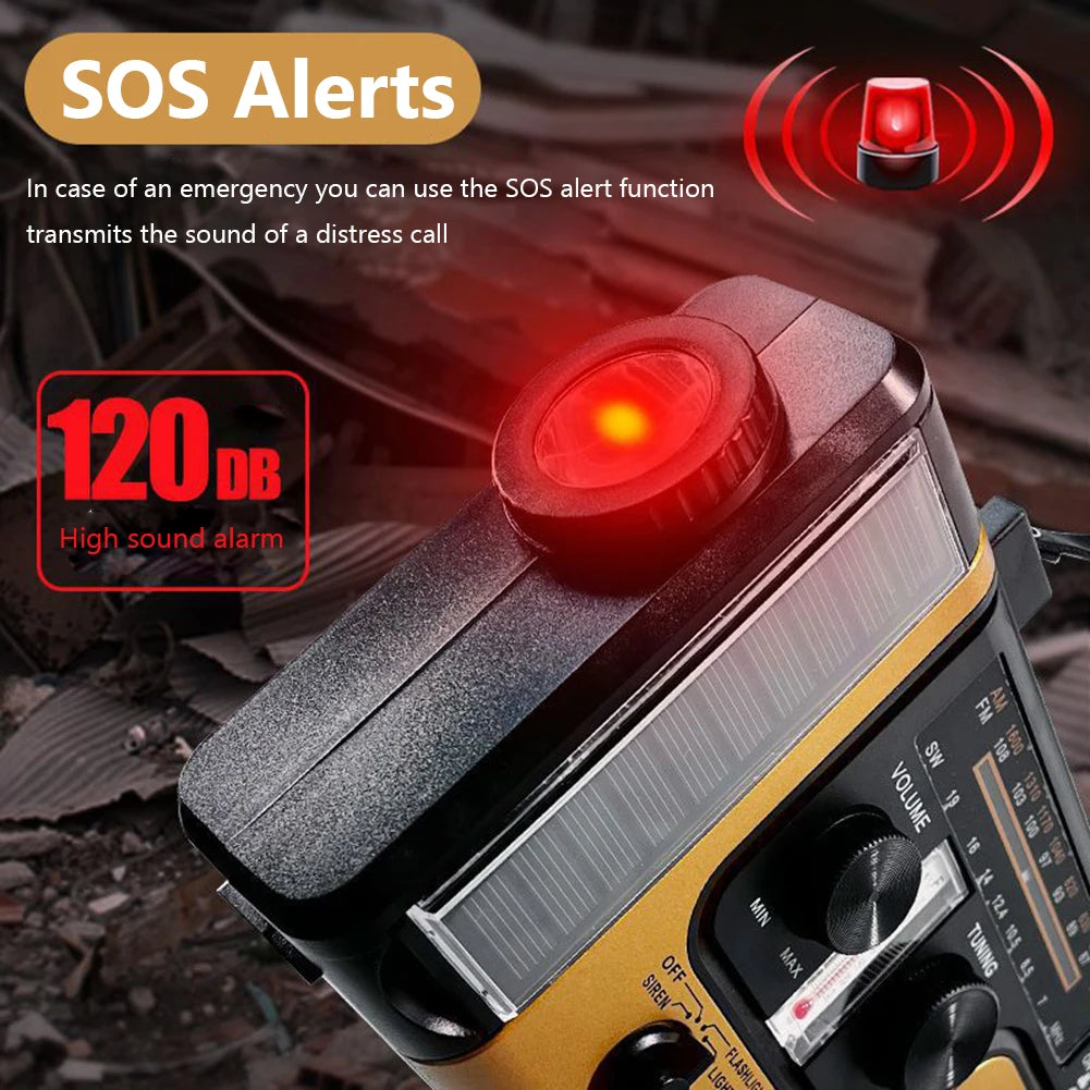 AM FM SW Emergency Radio Handcrank Solar SOS Alarm