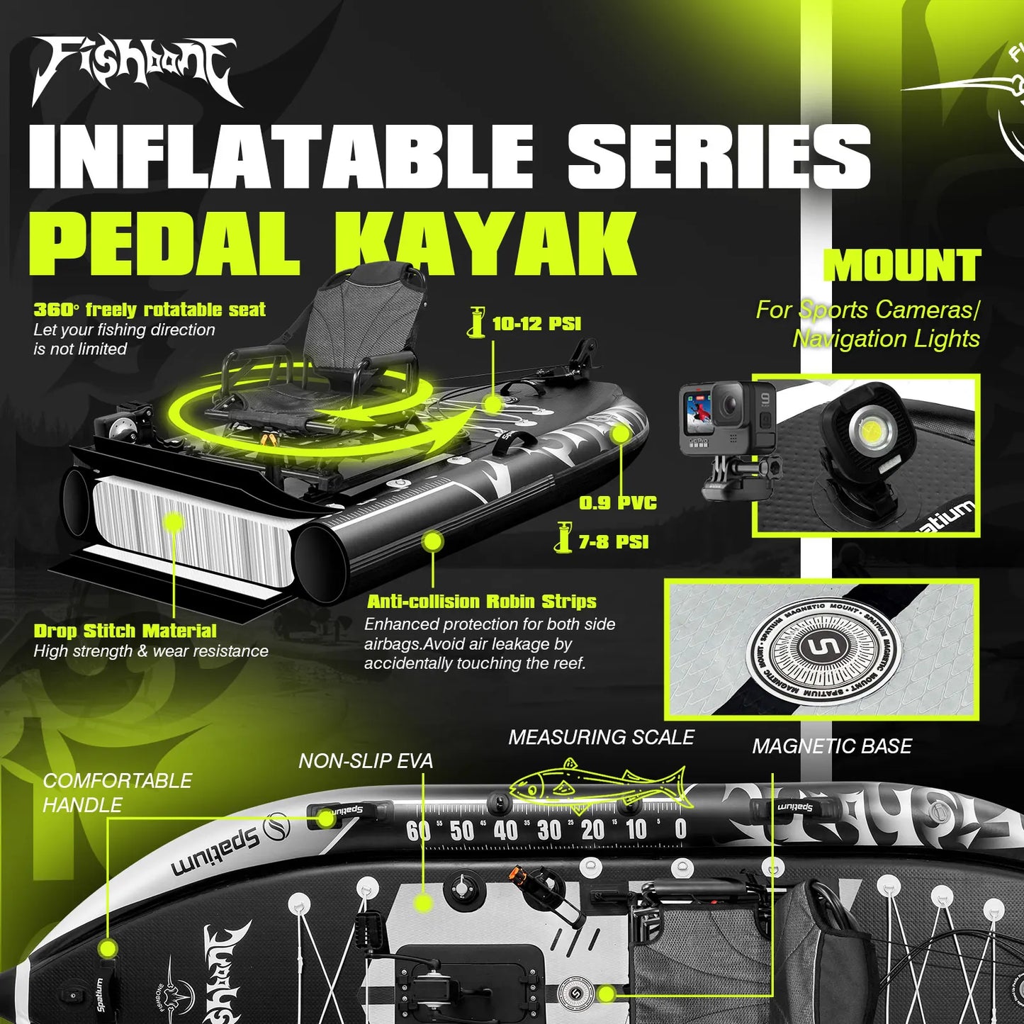 Spatium Fishing Kayak Boat Pedal Drive, Capacity 660LBS