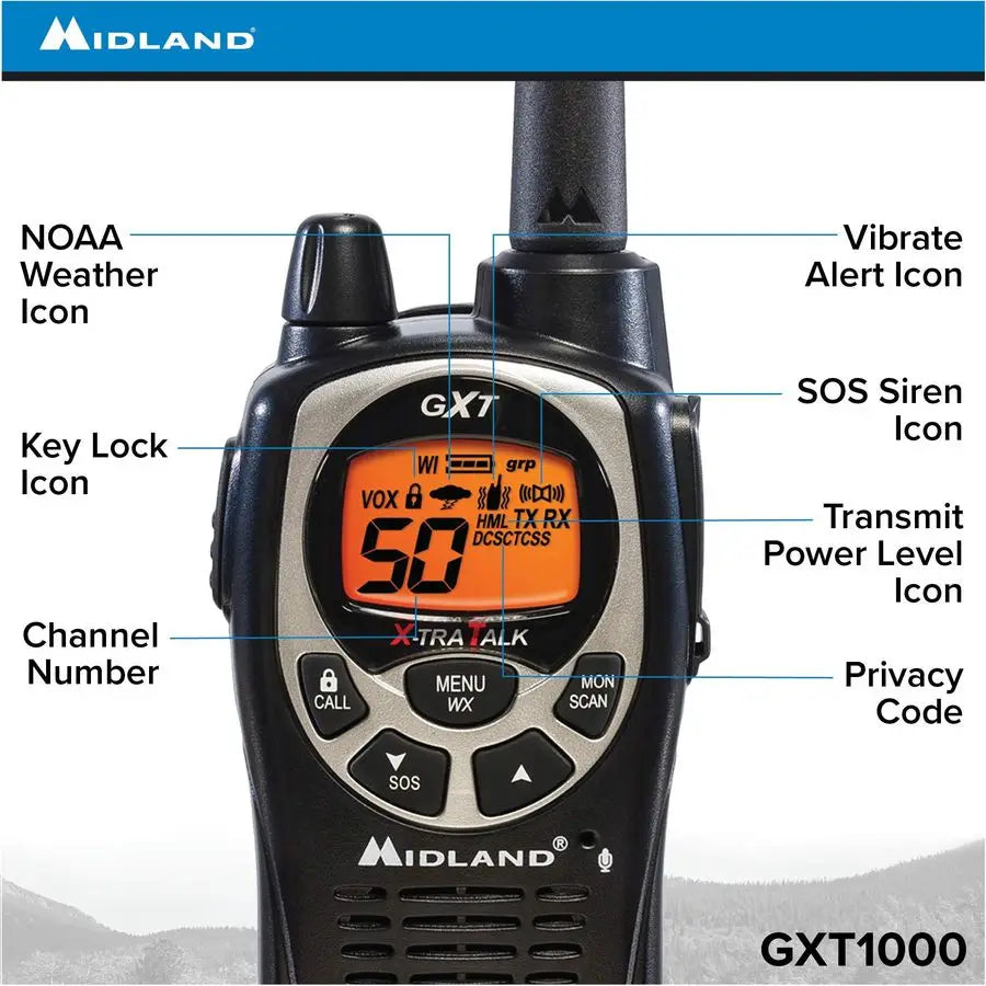 GXT1000VP4 50 Channel GMRS TwoWay Radio Up to 36 Mile Range