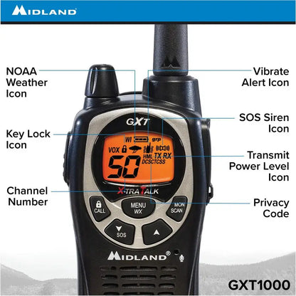 GXT1000VP4 50 Channel GMRS TwoWay Radio Up to 36 Mile Range