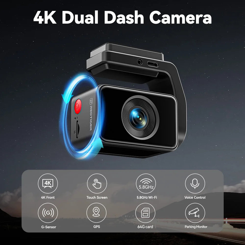 REDTIGER  Dash Camera Front and Rear 4k Dash Cam