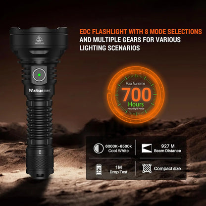 Wurkkos TD01C 21700 Rechargeable Tactical Flashlight LED USB-C 1800Lm