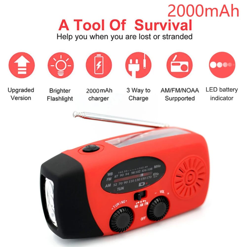 12000mAh Small Portable Radio Solar Panels Emergency Radio