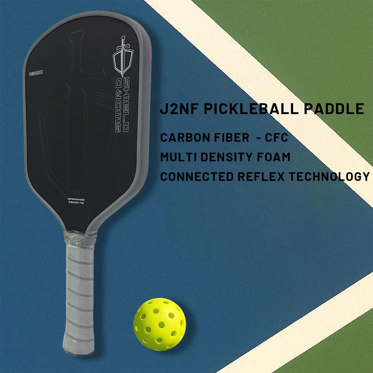 J2nf 16mm Sword & Shield Pickleball Paddle, Gen. 4.5