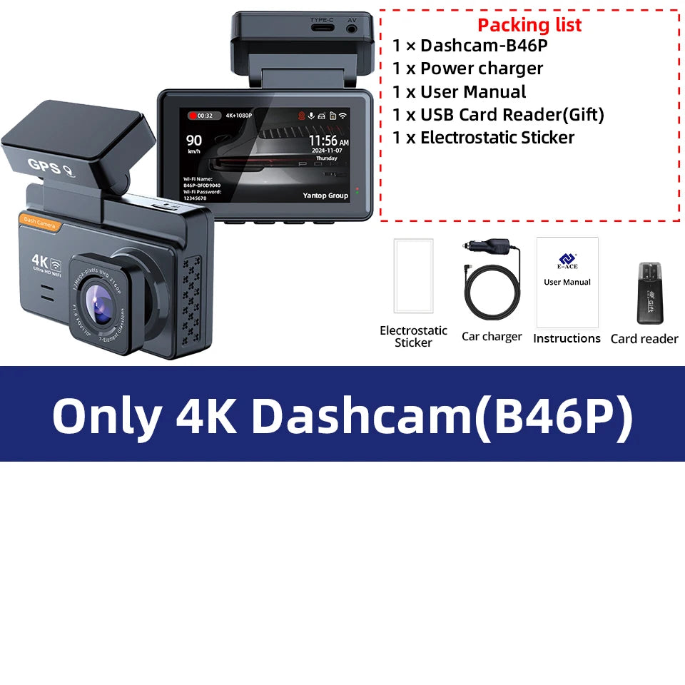 Dash Cam Car 4K Front And Rear Camera