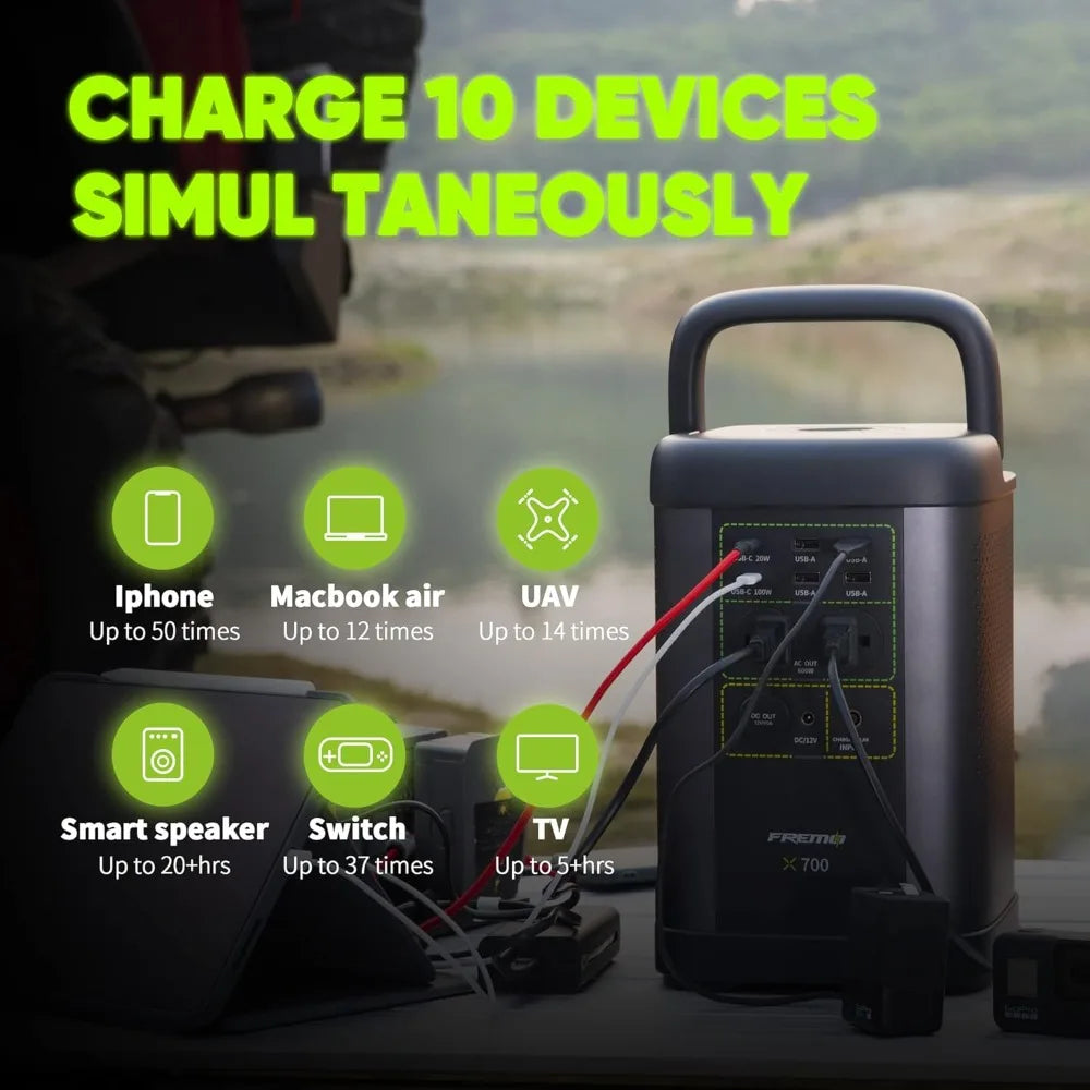 Portable Power Station X700, 662Wh LiFePo4 Battery Solar Generator