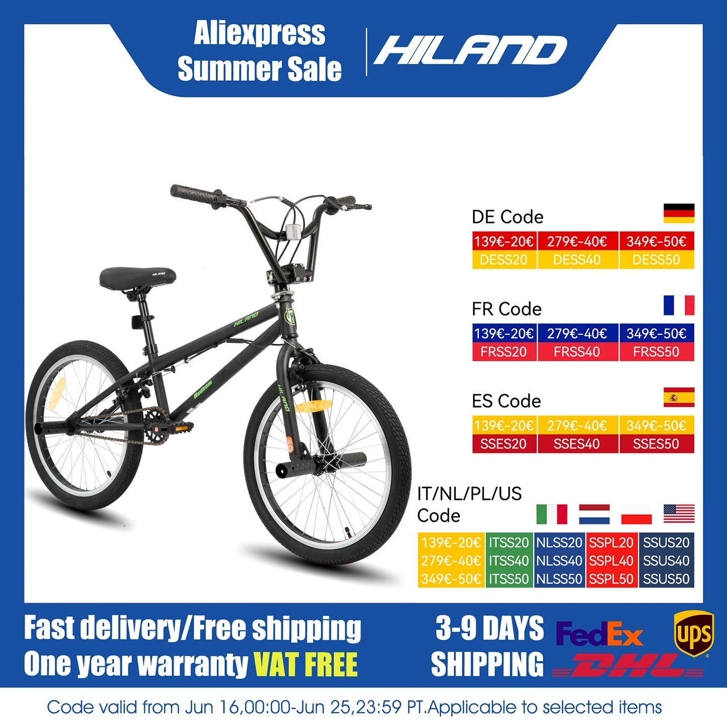 Hiland 20 inch Freestyle Kids BMX Bike