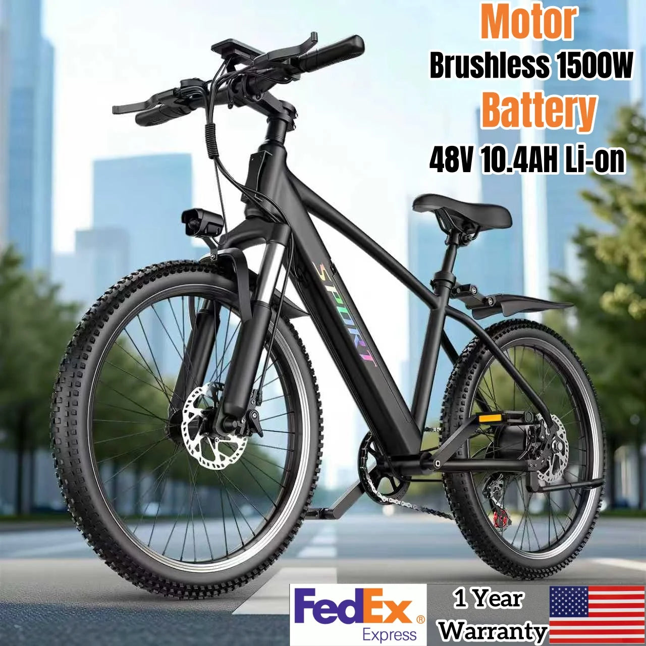 JUNFUN 1500W Electric Bike, 26" E Bikes for Adults, 499WH 25mph 55Miles