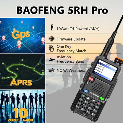 BF5RH PRO GPS 10 Ham Handheld Radio, MultiBand Long Range