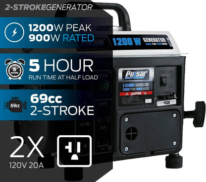 1200W Carrying Handle, PG1202SA Gas-Powered Portable Generator,