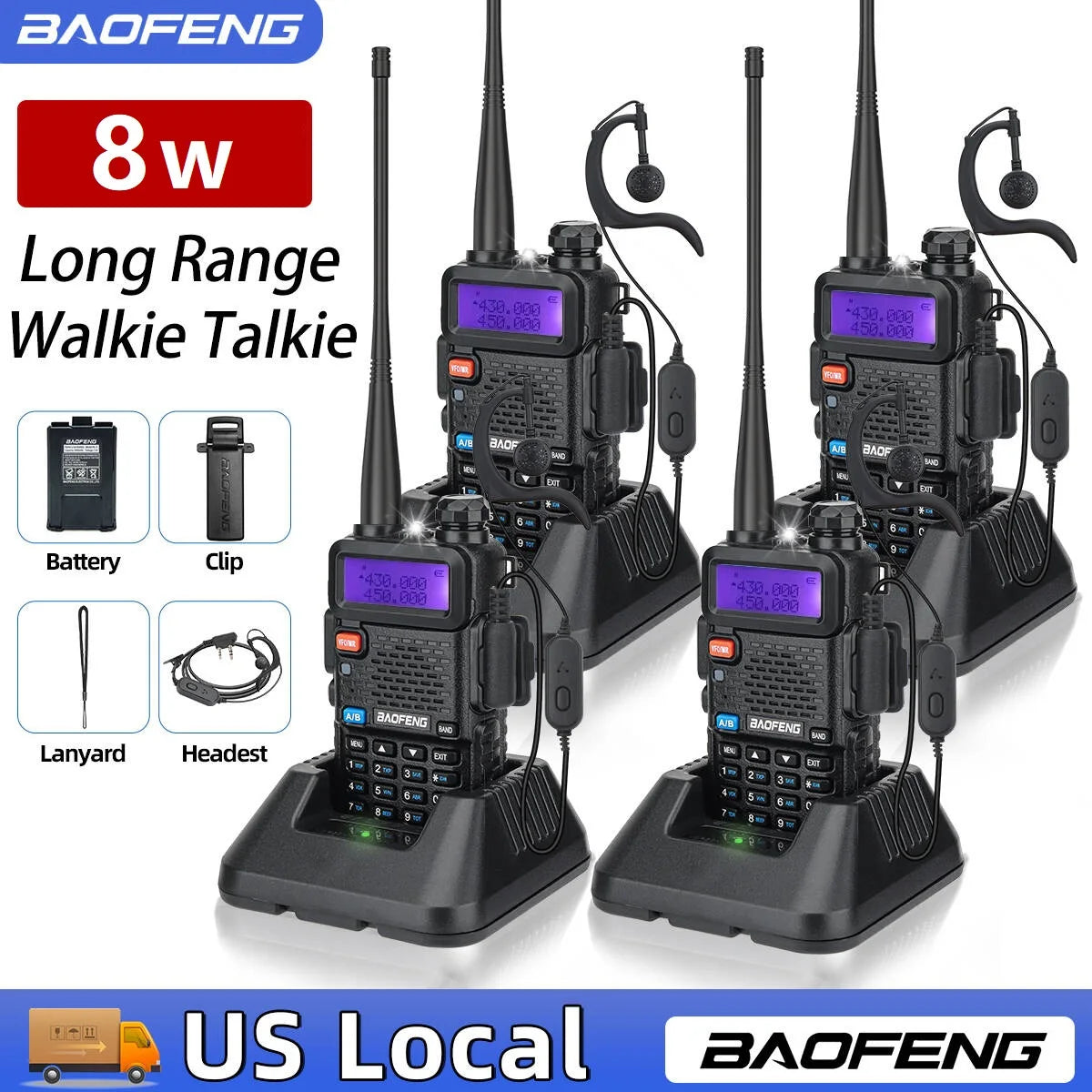 1/2/4 PCS Baofeng UV-5R 8W Walkie Talkie Ham Radio