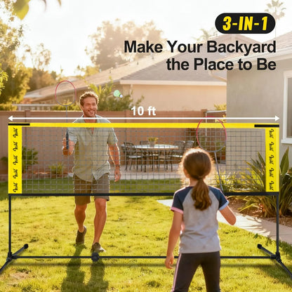 3-in-1 Adjustable Sports Net Set with Rackets, Paddles & Balls