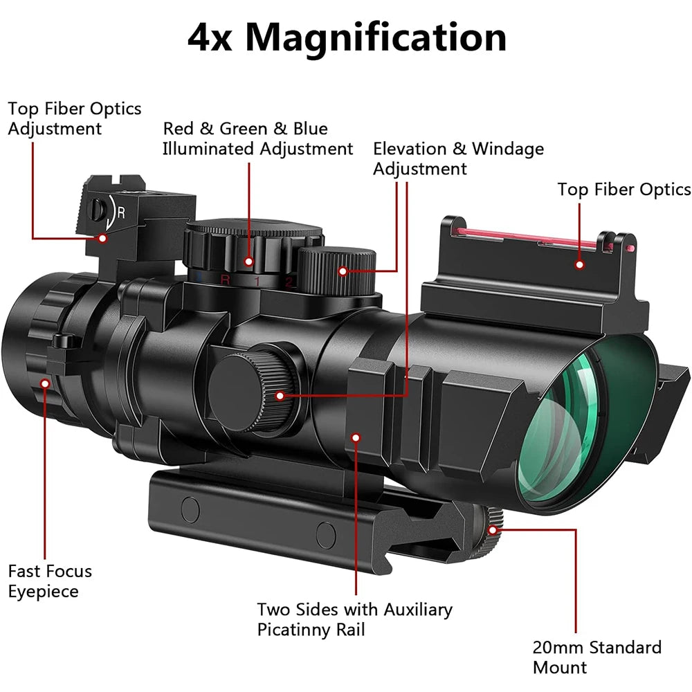 4x32 Tactical Riflescope with Fiber Optic Sight RGB Illuminated
