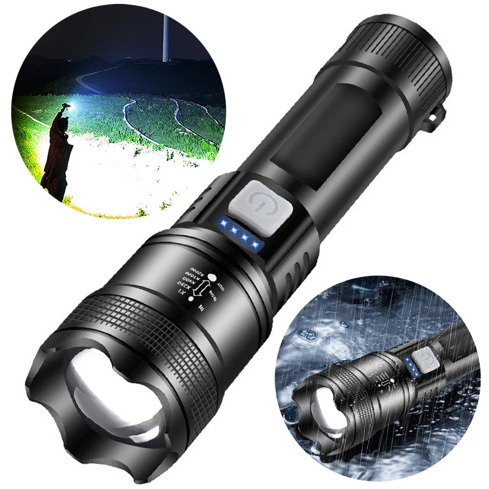 XHP50 Handheld LED Flashlight Power Display Powerful 300LM