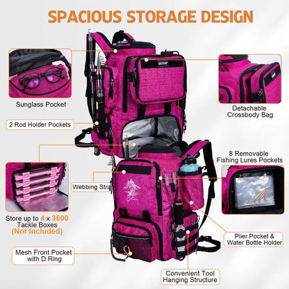 Fishing Backpack, 58L 900D WaterResistant Insulated with Cooler,