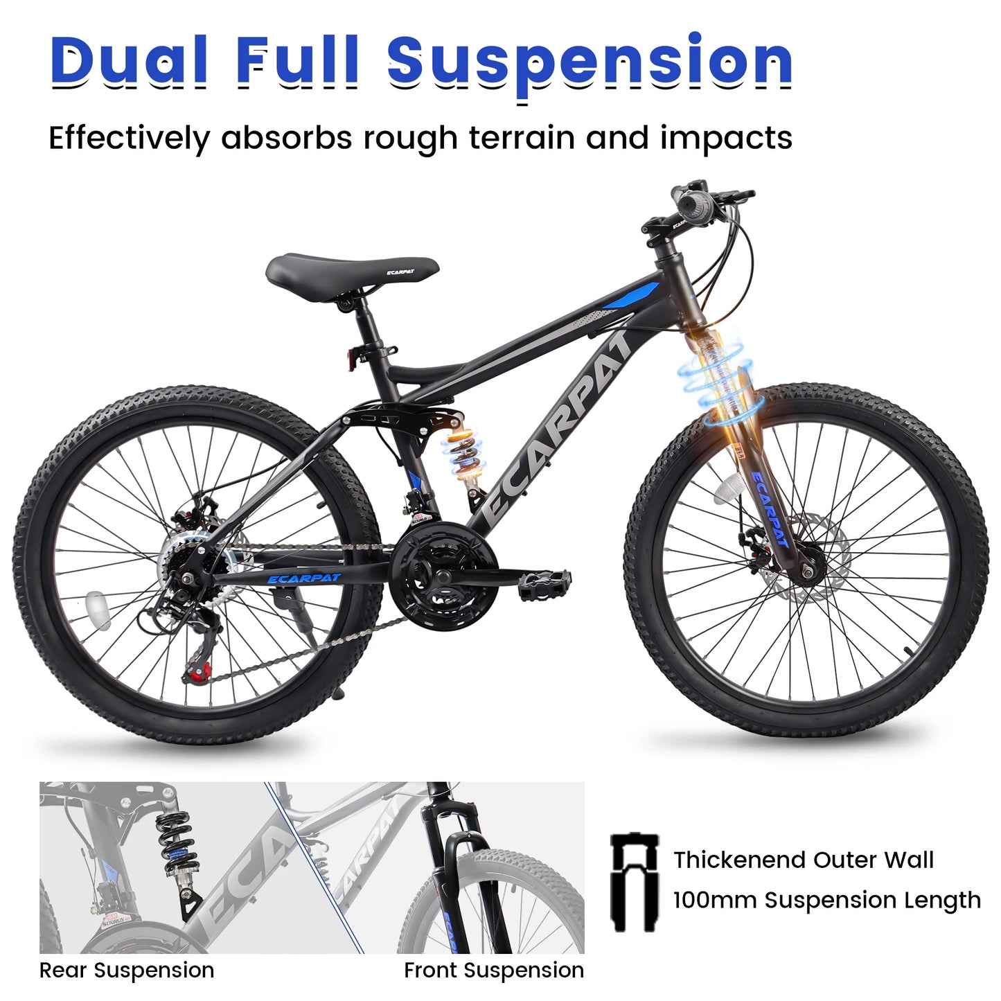 Ecarpat Dual Full Suspension Mountain Bike 24/26/27.5 Inch
