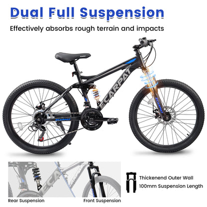 Ecarpat Dual Full Suspension Mountain Bike 24/26/27.5 Inch