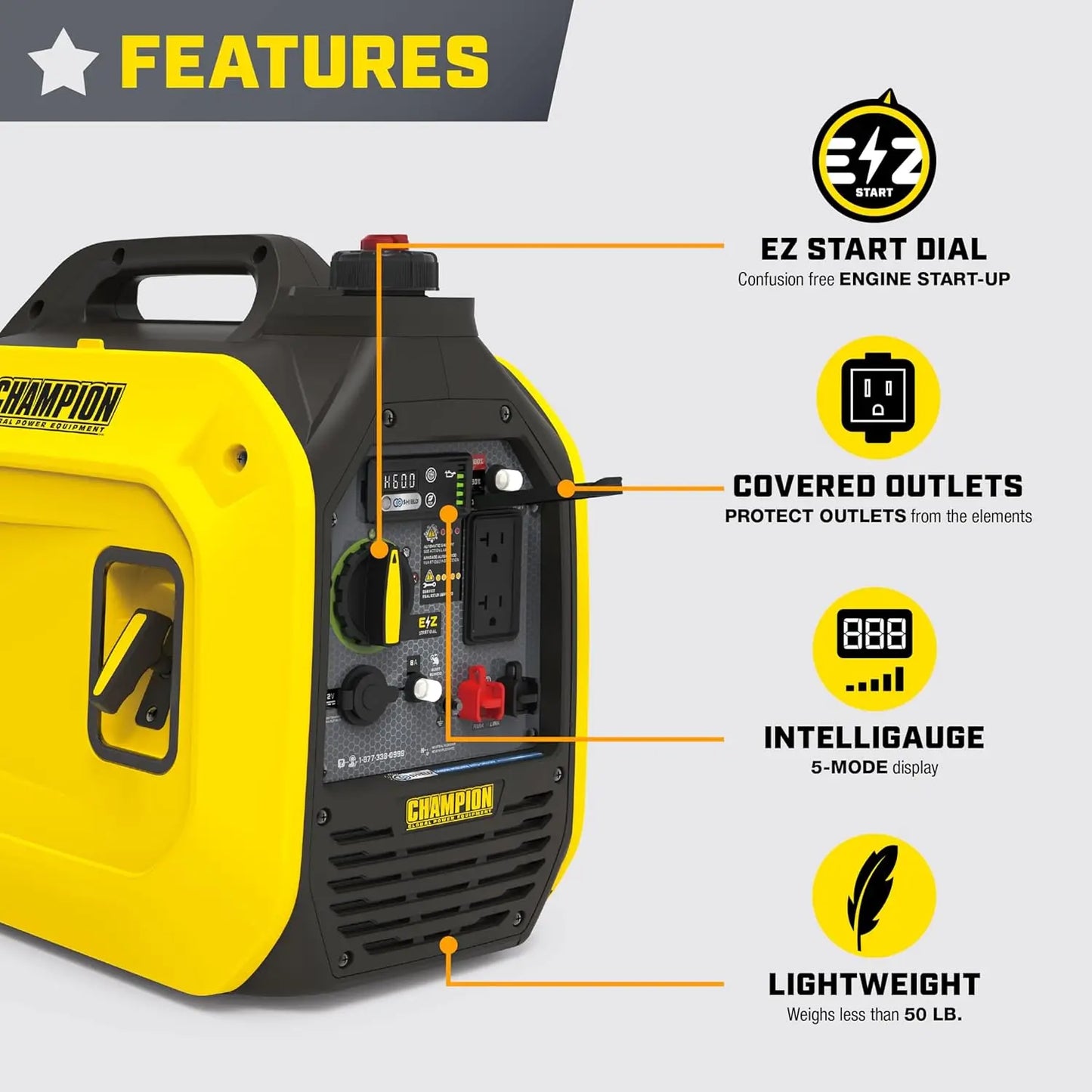 2500-Watt Ultralight Portable Inverter Generator with Quiet Technology